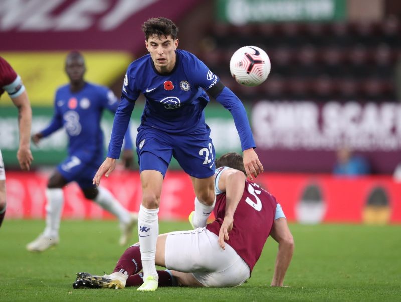 Chelsea's Kai Havertz in action with Burnley's James Tarkowski Pool via REUTERS/Alex Pantling