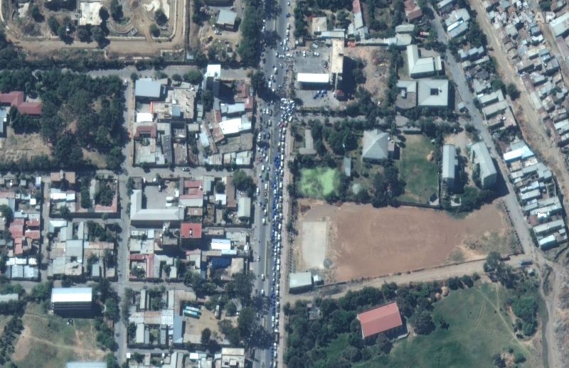 FILE PHOTO: Vehicles queue for gas in Mekelle, Ethiopia November 23, 2020. Picture taken November 23, 2020. Satellite image ©2020 Maxar Technologies/Handout via REUTERS/File photo
