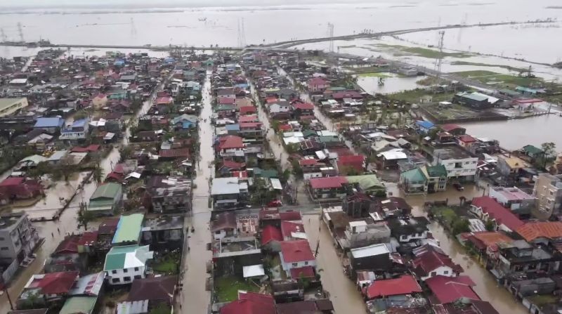 A picture from a drone shows floodwater in the aftermath of Typhoon Goni in Baao, Camarines Sur, Philippines November 1, 2020, in this still image obtained from a social media video. (REUTERS Photo)