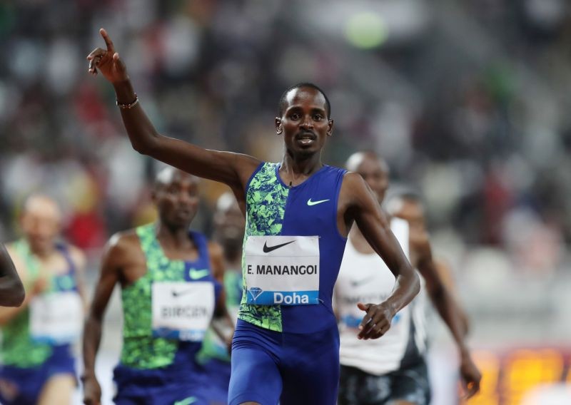 FILE PHOTO: Kenya's Elijah Motonei Manangoi celebrates winning the men's 1500m REUTERS/Ibraheem Al Omari/File Photo