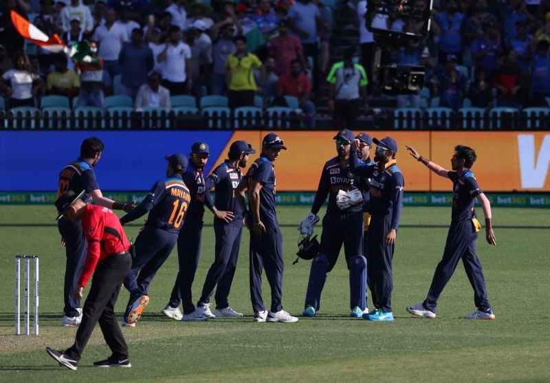 India players celebrate the wicket of Australia's Aaron Finch REUTERS/Loren Elliott/File photo