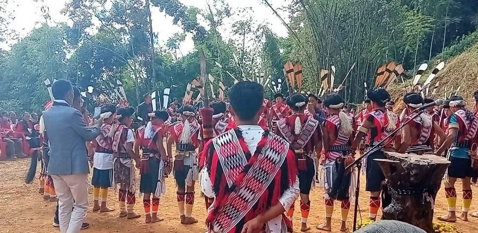 A cultural troop presents Ngada cultural item during the celebration of Rengma Ngada Festival at Kashanyu Renshu (Morung) on November 28.