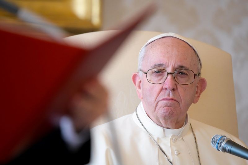 Pope Francis delivers his weekly general audience from the library in the Apostolic Palace at the Vatican, November 11, 2020. (REUTERS Photo)