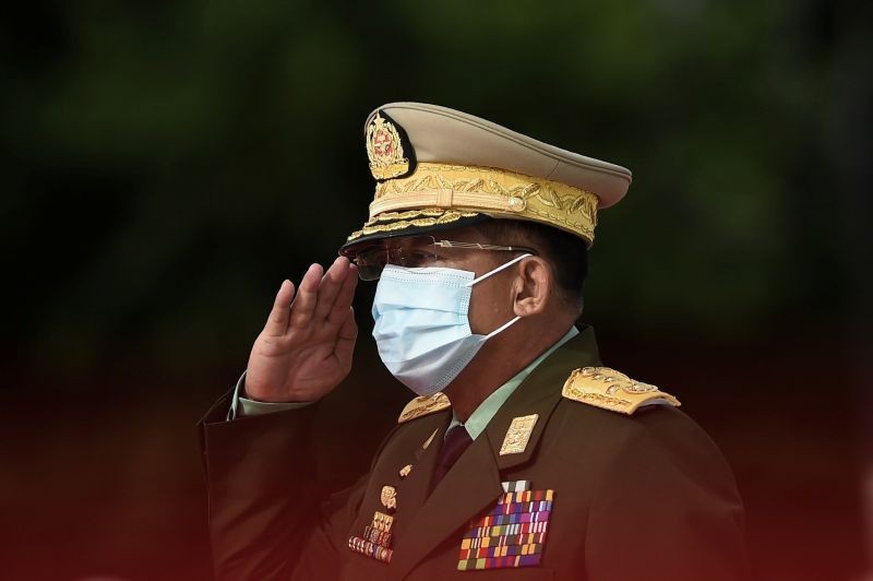 Myanmar's Army Chief Min Aung Hlaing salutes during the Martyrs' Day ceremony in Yangon on July 19, 2020.  (REUTERS File Photo)
