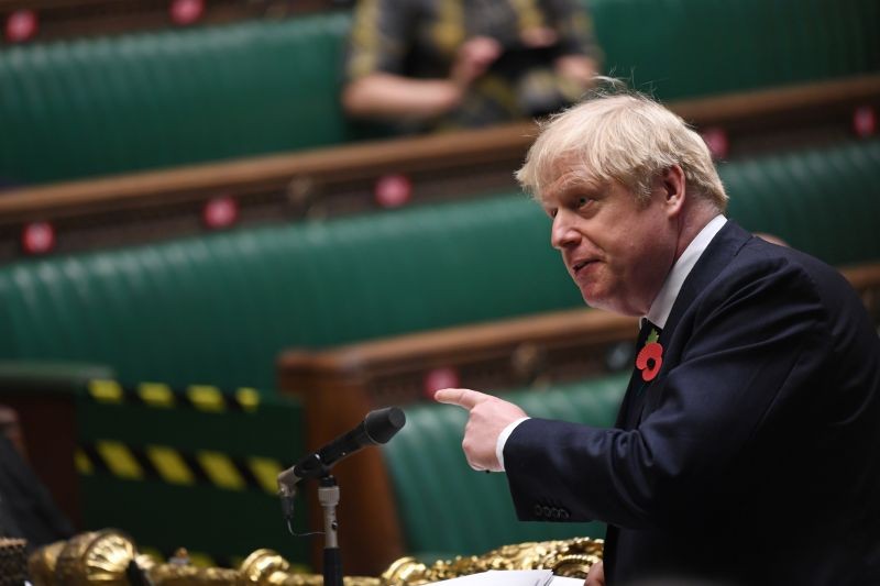 Britain's Prime Minister Boris Johnson speaks during the weekly question-time debate at the House of Commons in London, Britain, November 11, 2020. (REUTERS File Photo)