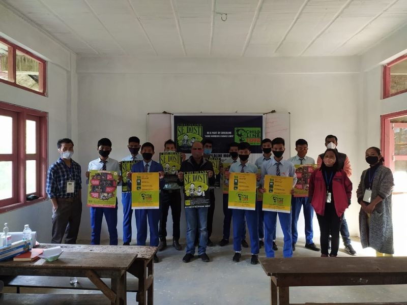 CHILDLINE Mon team with students and others during the weeklong campaign of ‘Childline Se Dosti’ held from November 14 to 21.