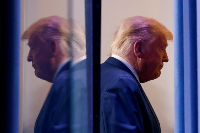 U.S. President Donald Trump is reflected as he departs after speaking about the 2020 U.S. presidential election results in the Brady Press Briefing Room at the White House in Washington, U.S., November 5, 2020. (REUTERS Photo)