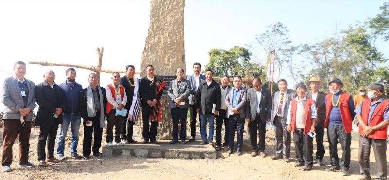 Nagaland chief minister Neiphiu Rio and others during the dedication of the village ground in Teichüma village under Kohima district on December 19. (Morung Photo)