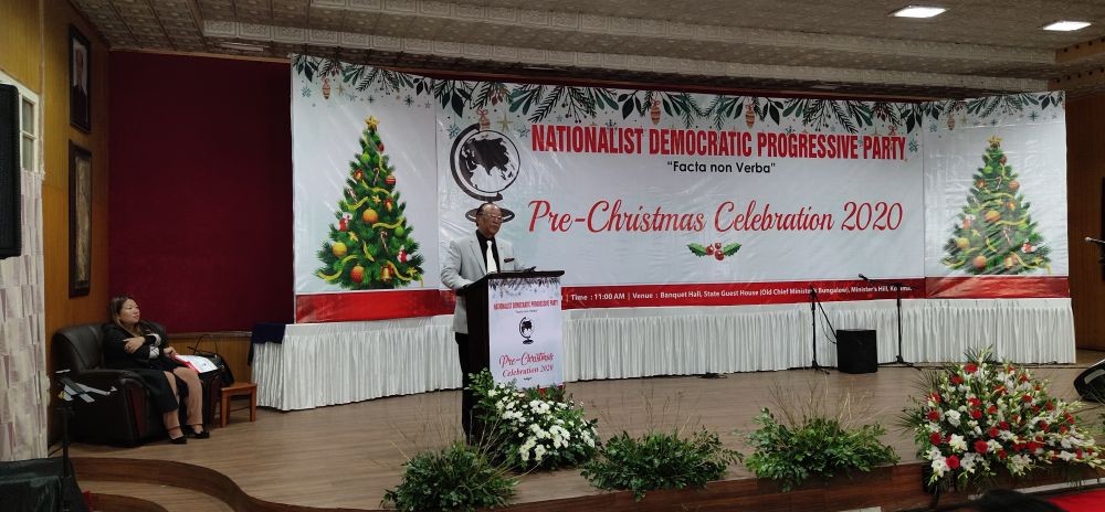 NDPP president Chingwang Konyak speaking at the NDPP pre-Christmas celebration in Kohima on December 19. (Morung Photo)