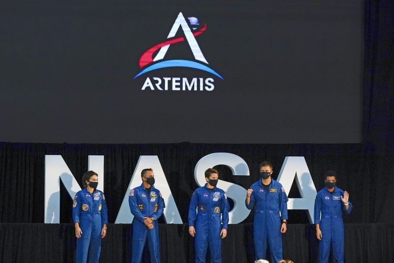 Five of the astronauts that will be part of the Atremis missions, from left, Jessica Meir, Joe Acaba, Anne McClain, Matthew Dominick, and Jessica Watkins are introduced by Vice President Mike Pence during the eighth meeting of the National Space Council at the Kennedy Space Center Wednesday, Dec. 9, 2020, in Cape Canaveral , Fla. (AP/PTI Photo)