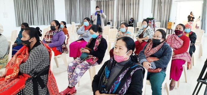 Street woman vendors attending the COVID awareness and Christmas outreach at the AKM Conference Hall, Kohima on December 2. (Photo Courtesy: NEPS)