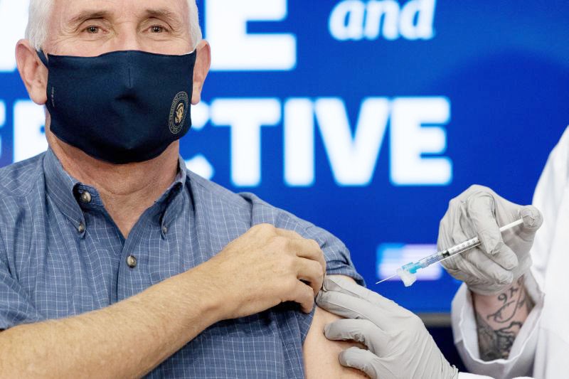 Vice President Mike Pence receives a Pfizer-BioNTech COVID-19 vaccine shot at the Eisenhower Executive Office Building on the White House complex on December 18, 2020, in Washington. (AP/PTI Photo)