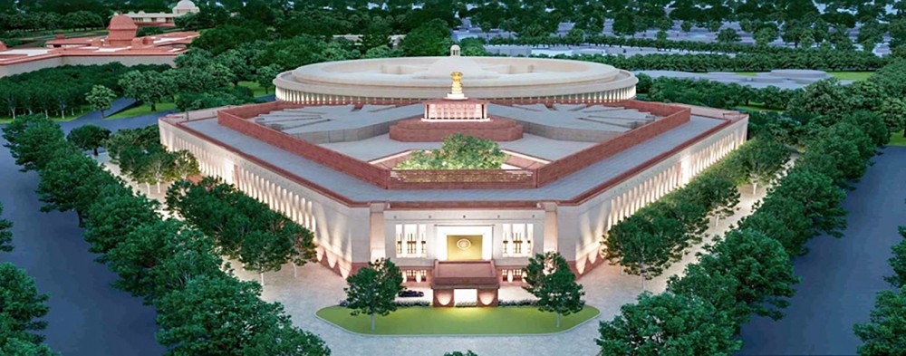 In this file photo dated December 5, 2020, a model of the proposed new Parliament building, in New Delhi.  Prime Minister Narendra Modi laid the foundation stone of the new Parliament building on December 10. (PTI File Photo)