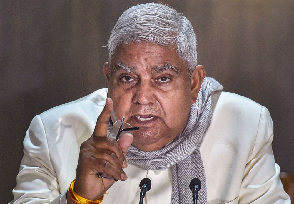 West Bengal Governor Jagdeep Dhankar addresses a press conference, at Governor House in Kolkata. Photograph: Swapan Mahapatra/PTI Photo