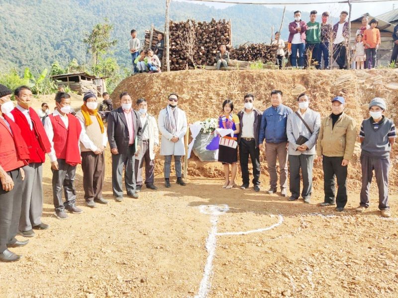 Vibeizo Khamo and others during the inauguration of Khutsokhuno village football ground on December 9.