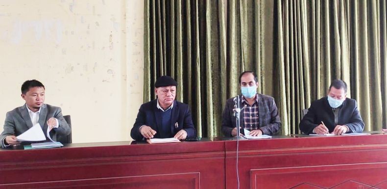 Minister V Kashiho Sangtam chairing the DPDB meeting at DC’s Conference Hall, Kiphire on December 9. (DIPR Photo)