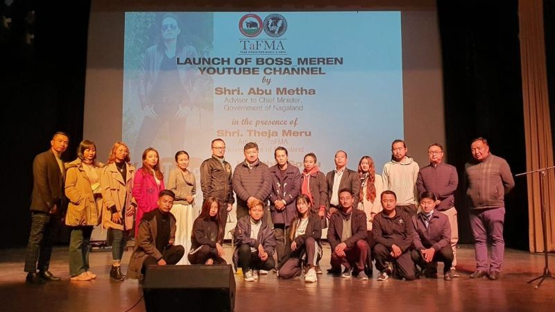 Advisor to CM Abu Metha, Advisor TaFMA Theja Meru, MD Zynorique Enterprise Richard Belho, Boss Meren and others during the official launch of Boss_Meren YouTube Channel at RCEMPA Jotsoma, Kohima on December 17.