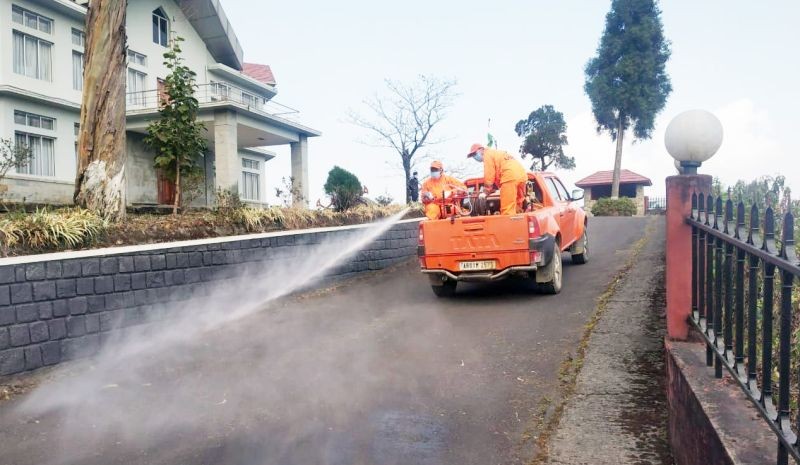 One Sub-Team of 12th BN NDRF Doimukh conducted sanitization and thermal screening at annual Nagaland Olympic Association (NOA) meeting held at Banquet Hall of the State Guest House (old CM Bangalow) on December 11. NDRF Sub-Team lead by Insp. Leivon Bojesh sanitized the venue of the meeting before the programme was conducted and followed by thermal screening of the participants. (Photo Courtesy: NDRF)