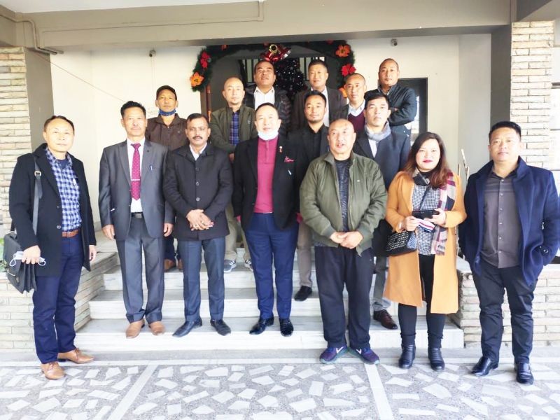 MLA Kuzholuzo (Azo) Nienu with others during NPF Central Youth Wing meeting cum pre-Christmas celebration in Kohima on December 15. (Morung Photo)