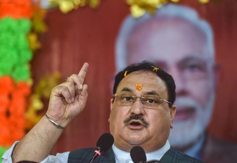 Kolkata: BJP National President JP Nadda gestures while addressing during the inauguration of State BJP election office in Kolkata, Wednesday, Dec 9, 2020. (PTI Photo/Swapan Mahapatra)