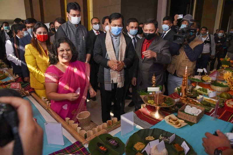 Guwahati: Assam Chief Minister Sarbananda Sonowal along with Tripura Chief Minister Biplab Kumar Deb during the inaugural ceremony of the 8th North East Festival, in Guwahati, Saturday, Dec. 19, 2020. (PTI Photo)
