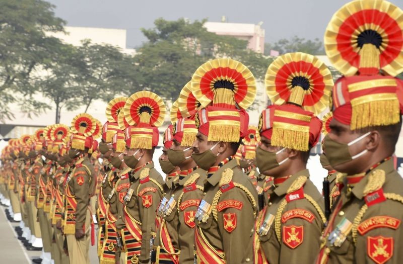 New Delhi: Border Security Force (BSF) contingent participates in the 56th raising day event of BSF, at Chhawla Camp in New Delhi, Tuesday, Dec. 1, 2020. (PTI Photo)