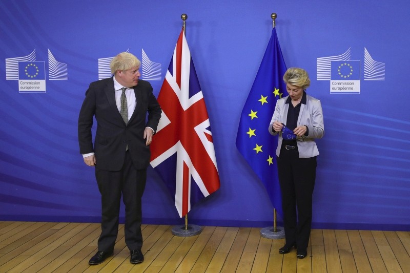 Britain's Prime Minister Boris Johnson and European Commission president Ursula von der Leyen, right, in Brussels on December 9. (AP/PTI File Photo)
