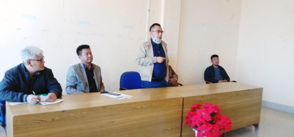 Minister, S Pangnyu Phom addressing the monthly DPDB meeting of Longleng held at DC's Conference Hall on December 10. (DIPR Photo)