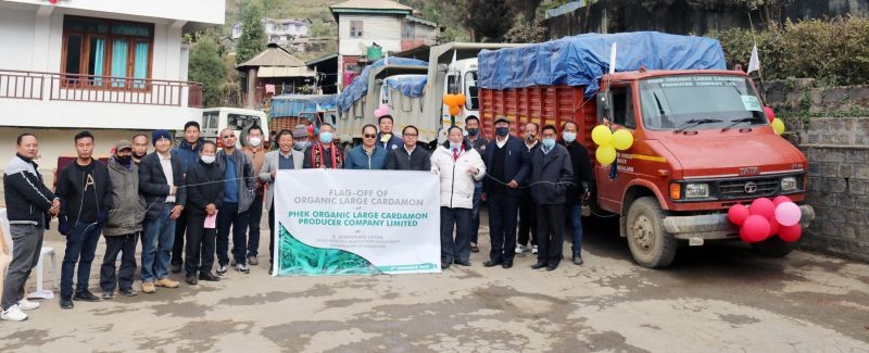 Members of Phek Organic Large Cardamom Producer Company Limited with guest and others during the flag-off of the cargo for transporting 20 metric tons of dried large cardamom to Siliguri at Pfutsero Town.
