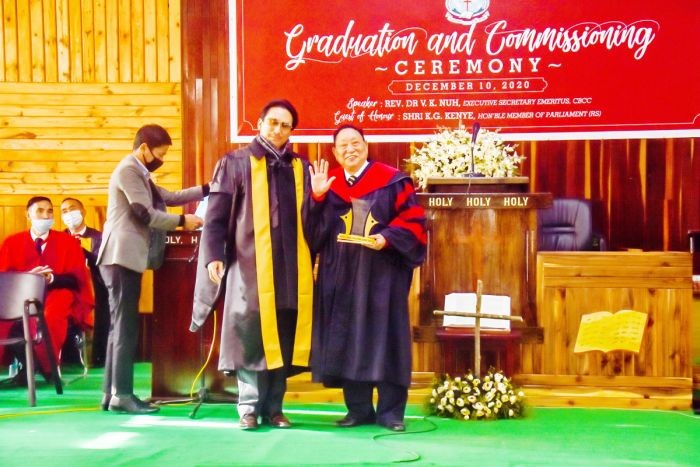 Rev Dr VK Nuh and KG Kenye during the BTC Graduation and Commissioning Ceremony held on December 10. (Photo Courtesy: BTC)