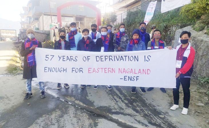 Members of Eastern Naga Students’ Federation units participate in the 2nd phase of the democratic indefinite agitation called by the ENSF on December 1. (Photo Courtesy: ENSF)