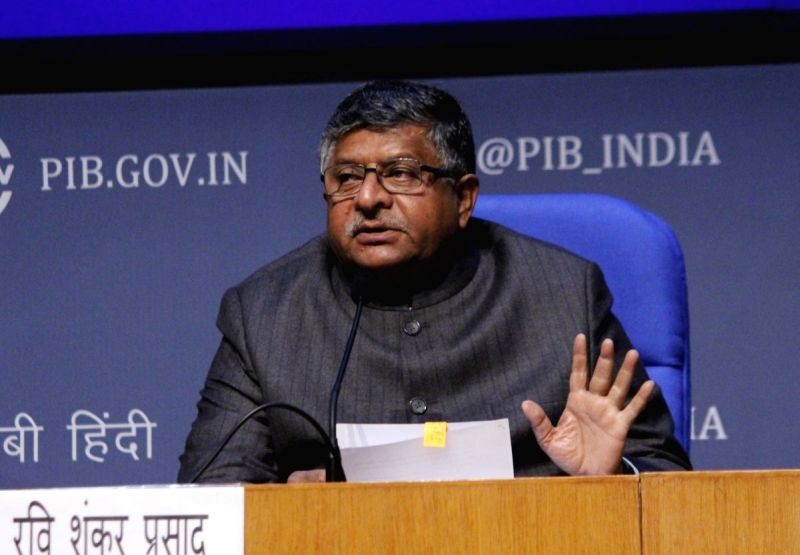 Union Law and Justice, Electronics and Information Technology and Communications Minister Ravi Shankar Prasad addresses a press conference, in New Delhi on December 16, 2020. (IANS Photo)
