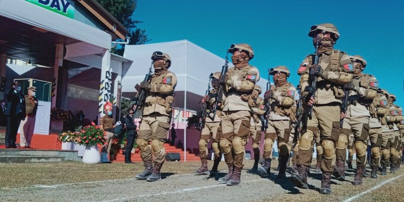 Chief Minister Neiphiu Rio takes the salute from a march-past contingent on December 1. (Morung Photo)