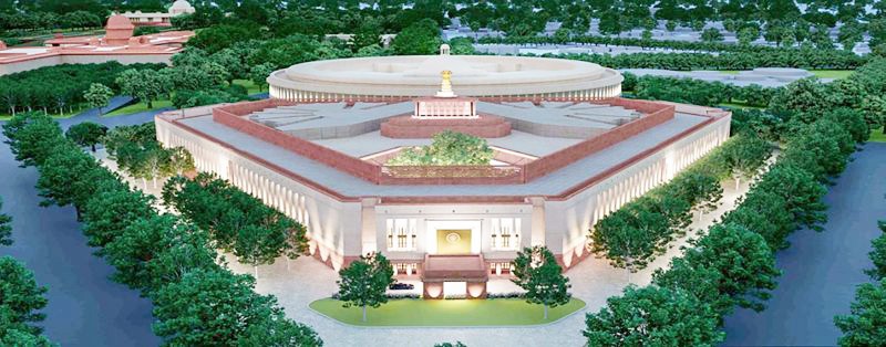 A model of the proposed new Parliament building, in New Delhi on December 5. Prime Minister Narendra Modi will lay the foundation stone on December 10 for the building and the construction is expected to be completed by 2022 at an estimated cost of Rs 971 crore. (PTI Photo)
