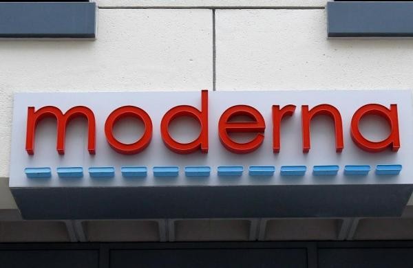 A sign marks an entrance to a Moderna, Inc., building, in Cambridge. (File photo| AP)
