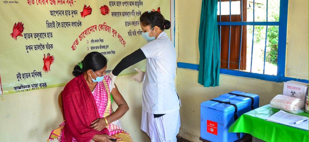 Sonitpur: A medic demonstrates administration of COVAXIN, an Indian government-backed experimental COVID-19 vaccine, to a health worker during its trials,  at the Urban Primary Health Centre at Tezpur in Sonitpur district, Assam, Tuesday, Dec. 29, 2020. Dry run has been conducted successfully in four states of Andhra Pradesh, Assam, Gujarat and Punjab. (PTI Photo)