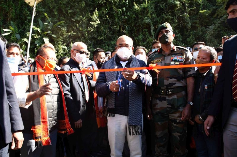 Manipur CM Biren Singh inaugurating the Irang Bailey bridge which was constructed by the Indian Army, on December 2. (NNN Photo)