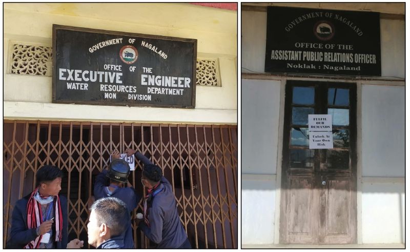 (R)Volunteers of the federating unit of the ENSF sealing a Government  office in Mon. (R) A Government office in Noklak  locked by the federating unit of the ENSF on December 2. (Photo Courtesy: ENSF)