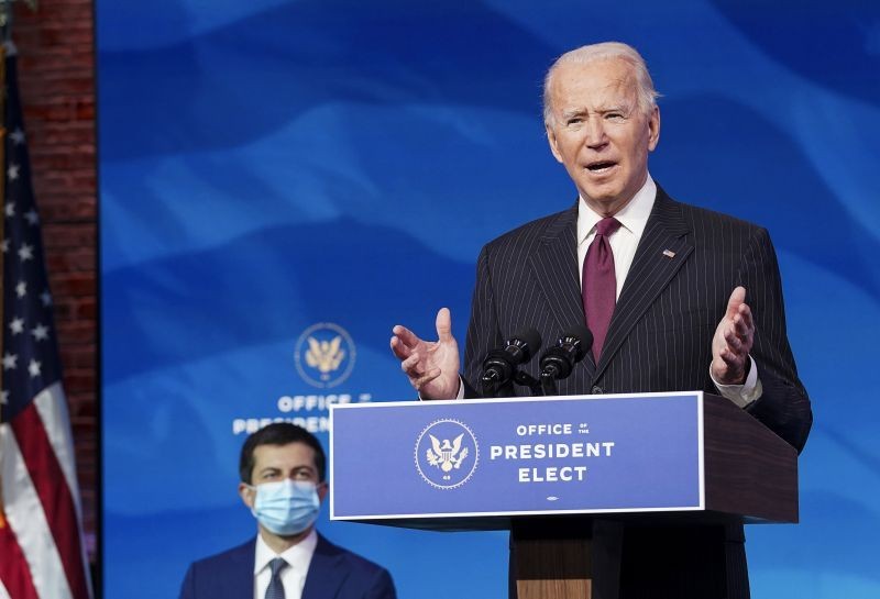 President-elect Joe Biden speaks as he announces former South Bend, Ind. Mayor Pete Buttigieg as his nominee for transportation secretary during a news conference at The Queen theater in Wilmington, Del. on December 16, 2020. (AP/PTI Photo)