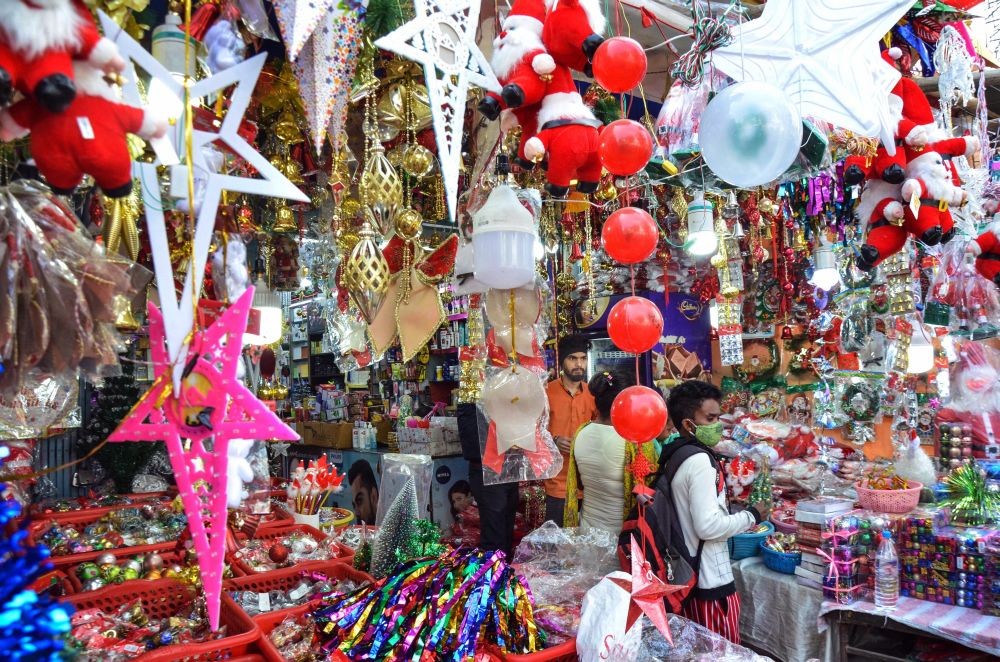 Ranchi: People buy decorative items for the upcoming Christmas festival, in Ranchi, Monday, December 14, 2020. (PTI Photo)