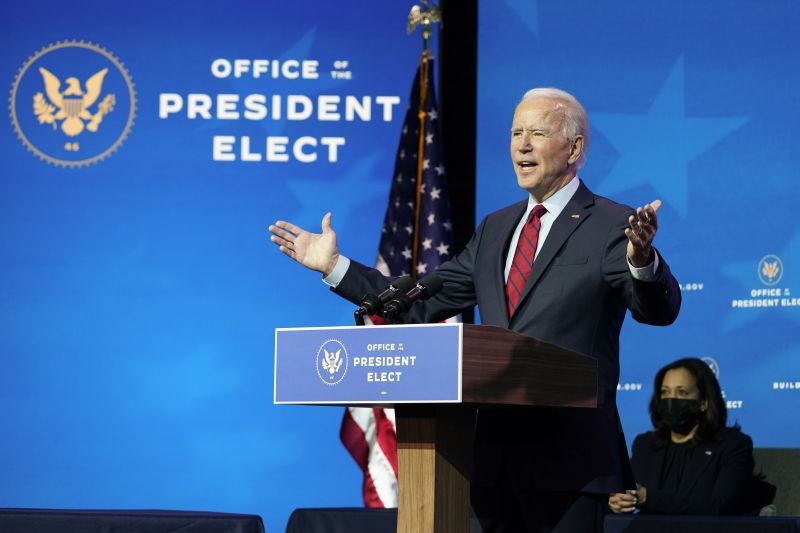 President-elect Joe Biden speaks during an event at The Queen theater in Wilmington, Del. on December 8, 2020. Vice President-elect Kamala Harris listens at right.( AP/PTI File Photo)