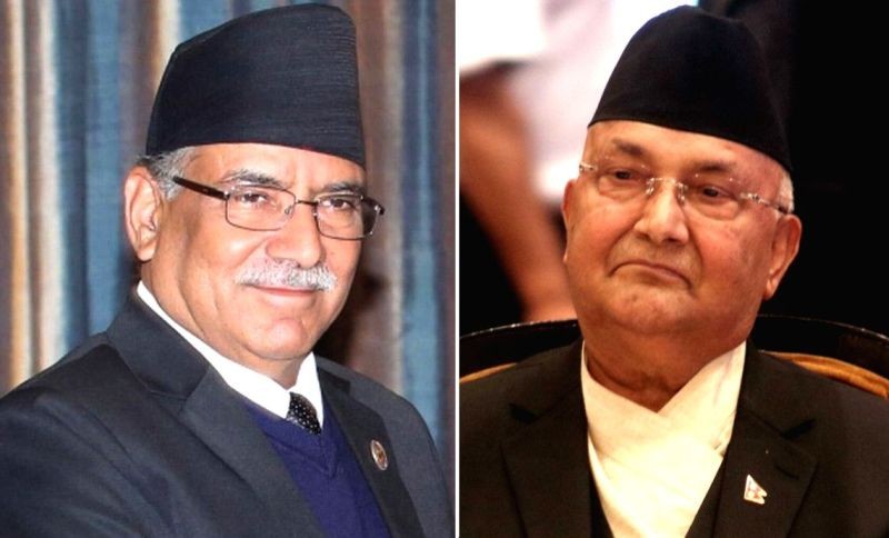 KP Sharma Oli and Pushpa Kamal Dahal. (IANS File Photo)