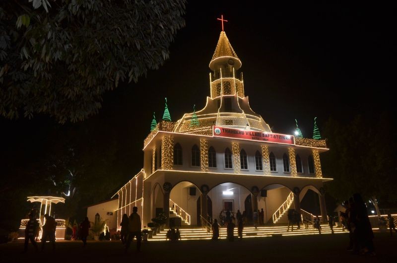 Christmas decorations light up the Church at Thahekhu village in Dimapur. (Photo by Manen Aier)
