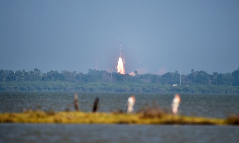 Sriharikota: Indian Space Research Organisation (ISRO) launches Polar Satellite Launch Vehicle (PSLV) C-50 carrying CMS-01 communication satellite from the second launch pad at Satish Dhawan Space Centre (SDSC), in Sriharikota, Thursday, Dec. 17, 2020. (PTI Photo)