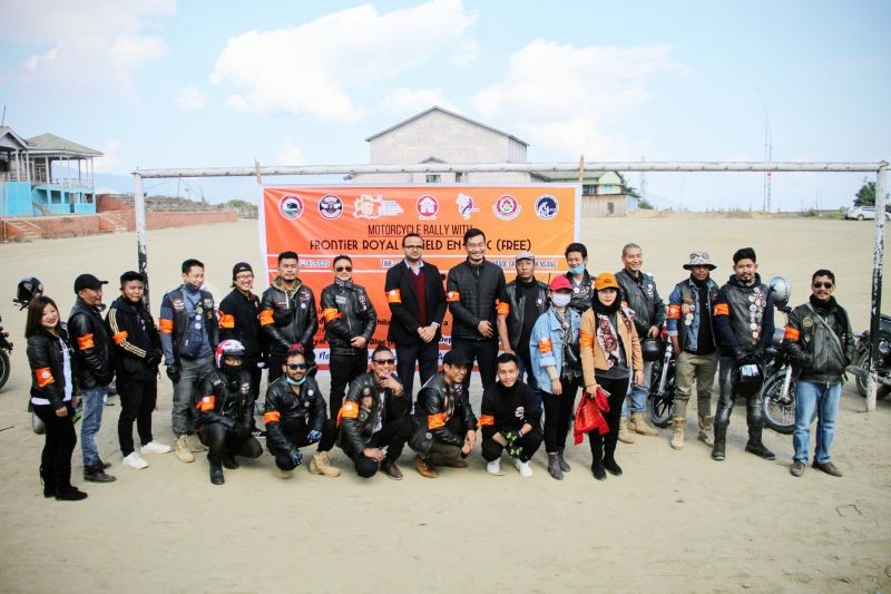 Members of Frontier Royal Enfield En-Blok club with DC Tuensang Kumar Ramnikant IAS during the awareness campaign for violence against women at Parade Ground, Tuensang on December 10. (Morung Photo)