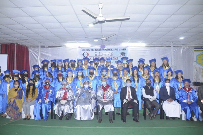 The graduates with guests and others during the NEISSR, Dimapur 5th graduation day for the MSW Batch 2018-20 held at the NEISSR Conference Hall on December 8.