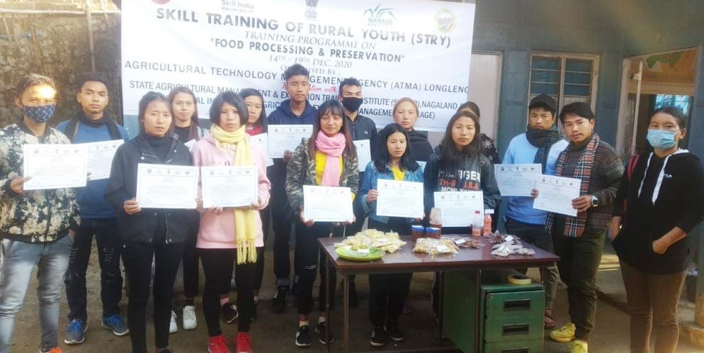 A six-day skill training of rural youth (STRY) on food processing and preservation was organized by Agricultural Technology Management Agency (ATMA), Longleng in collaboration with State Agricultural Management and Training Institute, Medziphema and National Institute of Agricultural Extension Management, Hyderabad at ATMA office, Longleng from December 14 to 19. The objective of the training was to improve the skills of youths by imparting knowledge on value addition of locally available fruits, vegetables and spices so as to minimize post harvest losses and also generate income through the sale of the processed products. Altogether 15 trainees attended the training programme along with ATMA Longleng staffs. Positive feedback was received from the participants and certificates were issued on the completion of the training programme, according to a press release from PD ATMA and DSO Longleng, T Mhao Humtsoe.