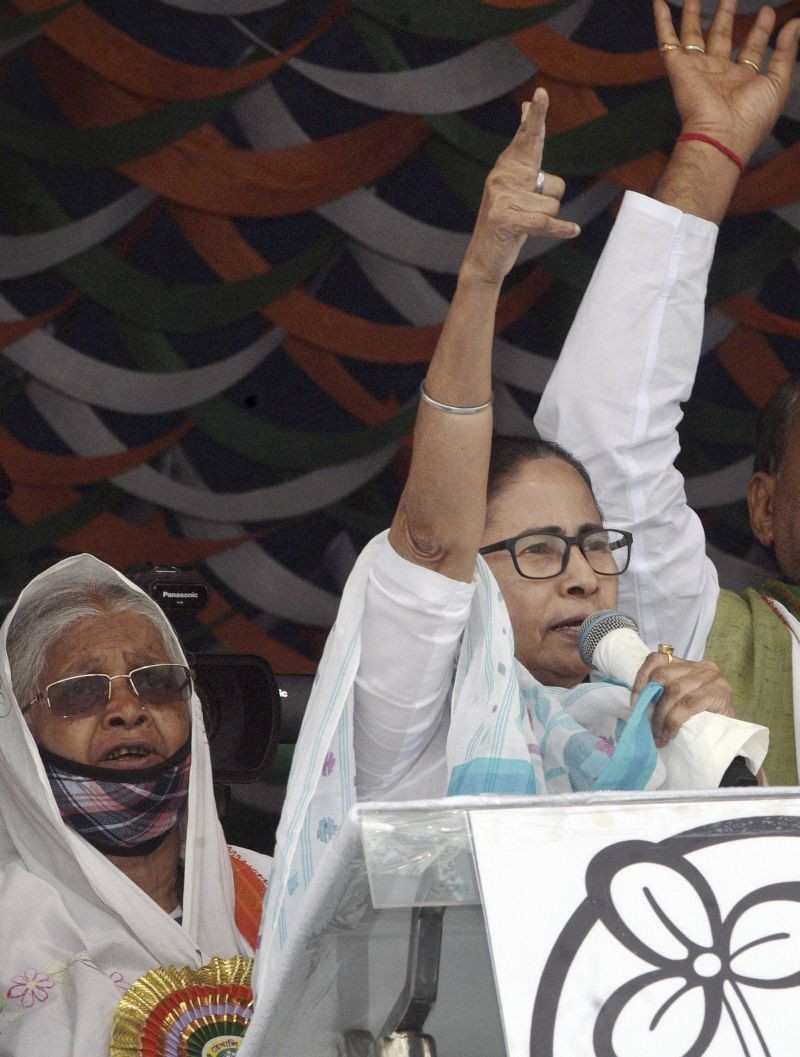 West Bengal Chief Minister Mamata Banerjee addresses a rally in Nadigram on January 18, 2021. (PTI Photo)