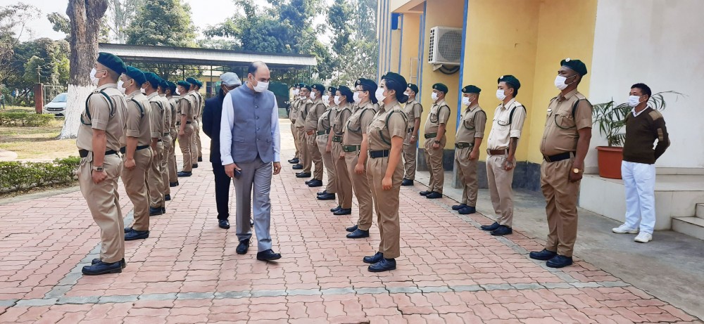 Ved Pal Singh, IFS inspecting the trainees during the convocation programme for 40th batch of Forest Guards held on January 30.