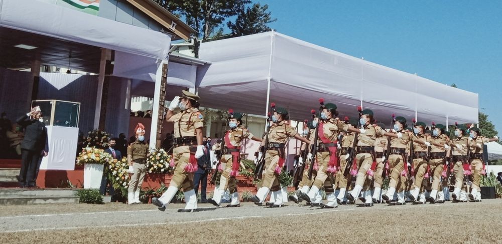 Nagaland’s Governor RN Ravi takes salute from parade contingent of 15th NAP (IR) Mahila Bn during 72nd Republic Day celebration in Kohima on January 26. (Morung Photo)
